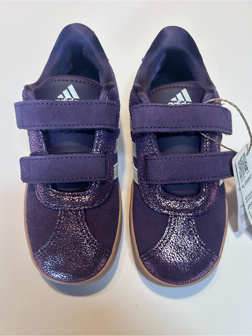 NWT adidas Kids VL Court Purple Suede Leather Sneakers Aurora Plum/Glitter 10K